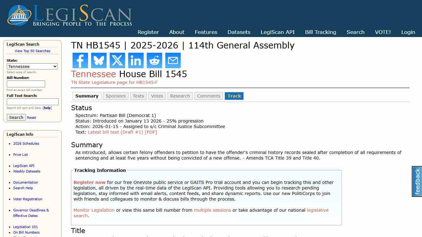 TN HB1545 | 2025-2026 | 114th General Assembly | LegiScan